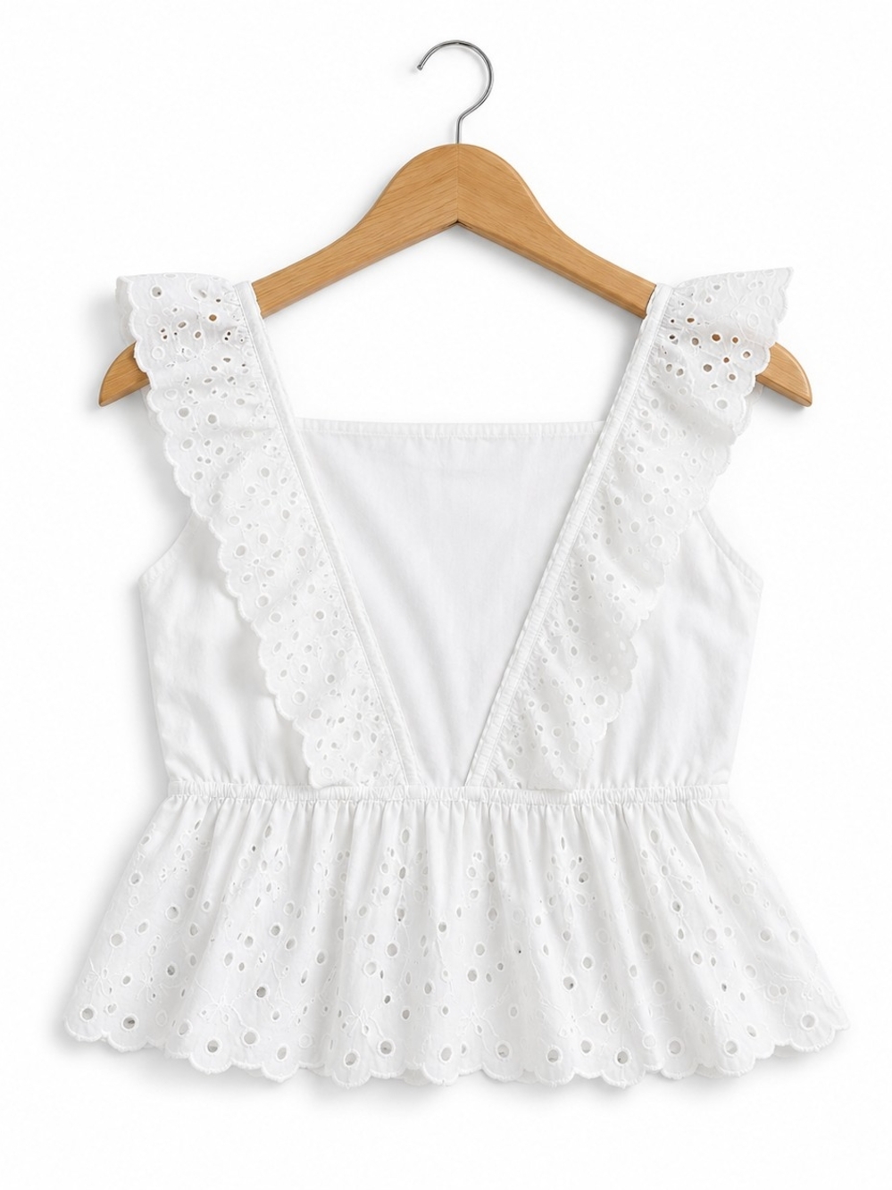 KOKO + MASON White Eyelet Ruffle Peplum Tank - Picture 3 of 6